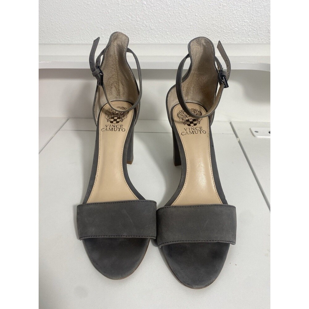 Vince Camuto Corlina Gray Suede Leather Dress Sandal Block Heel Womens Size 7.5M